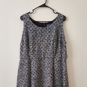 Grey and Black Polka Dot Sleeveless Tweed Dress